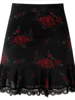 Killstar Sophia Skater Skirt, Roses, Pentagram, Lace, Gothic